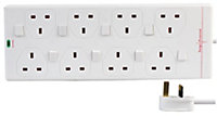 8 Way Individually Switched Surge Protected Extension Lead, 5m, White