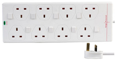 8 Way Individually Switched Surge Protected Mains Power Extension Lead, 1m, White Price Comparisons | Compare The Build