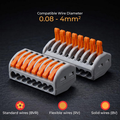 8 Way Lever Wire Connector 5Pcs Reusable Push-In Terminal Block 0.5 ...
