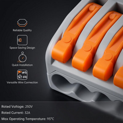 8 Way Lever Wire Connector 5Pcs Reusable Push-In Terminal Block 0.5 ...