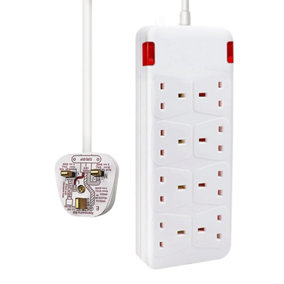 8 Way Socket with Cable 3G1.25,1M,White,with Power Indicater,Child Resistant Sockets,Surge Indicator