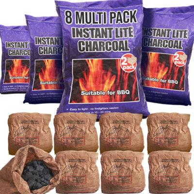 8 x 1.25kg Bags (10kg) Premium Instant Light BBQ Charcoal, Bags of Instant Barbecue Lumpwood Charcoal
