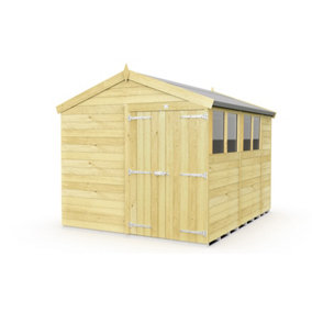8 x 11 Feet Apex Shed - Double Door With Windows - Wood - L329 x W231 x H217 cm