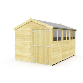 8 x 12 Feet Apex Shed - Double Door With Windows - Wood - L358 x W231 x H217 cm
