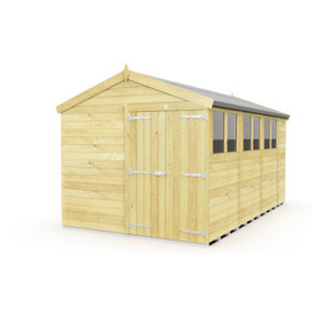8 x 14 Feet Apex Shed - Double Door With Windows - Wood - L417 x W231 x H217 cm
