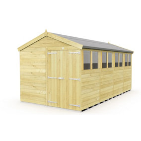 8 x 16 Feet Apex Shed - Double Door With Windows - Wood - L472 x W231 x H217 cm