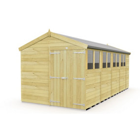 8 x 19 Feet Apex Shed - Double Door With Windows - Wood - L560 x W231 x H217 cm