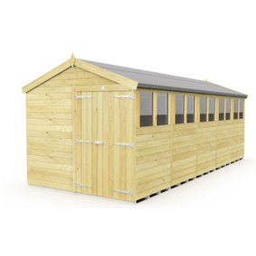 8 x 20 Feet Apex Shed - Double Door With Windows - Wood - L592 x W231 x H217 cm
