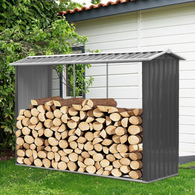 8 x 3 ft Outdoor Metal Log Store Apex Roof Garden Firewood Storage Shed