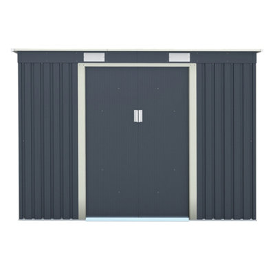 8 x 4 Double Door Metal Pent Shed (Dark Grey)