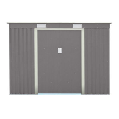 8 x 4 Double Door Metal Pent Shed (Light Grey)