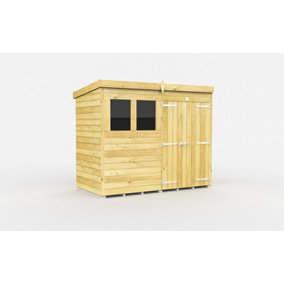 8 x 4 Feet Pent Shed - Double Door With Windows - Wood - L118 x W243 x H201 cm