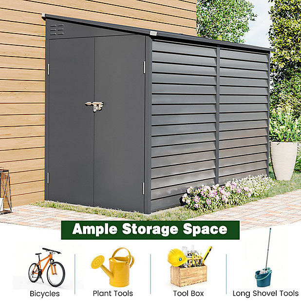 8 x 4 ft Grey Lean To Metal Garden Storage Shed Outdoor Tool House