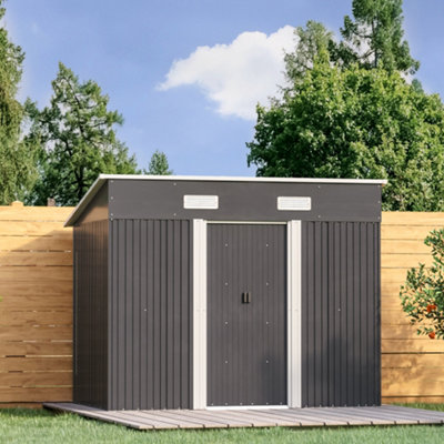 8 X 4 FT Outdoor Storage Shed, Metal Garden Shed With Floor Frame, Tool Shed Outdoor Storage With Lockable Sliding Doors & Air Vents, Storage House
