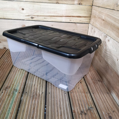 8 x 42L Clear Storage Box with Black Lid, Stackable and Nestable Design ...