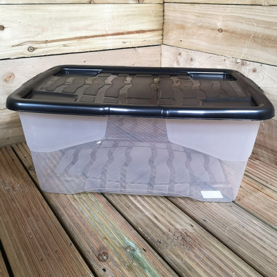 8 x 42L Clear Storage Box with Black Lid, Stackable and Nestable Design ...
