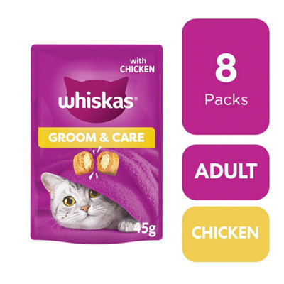 8 x 45g Whiskas Groom & Care Adult Cat Treats with Chicken 45g