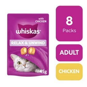 8 x 45g Whiskas Relax & Unwind Adult Cat Treats with Chicken 45g