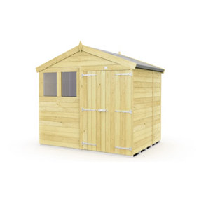 8 x 5 Feet Apex Shed - Double Door With Windows - Wood - L158 x W231 x H217 cm