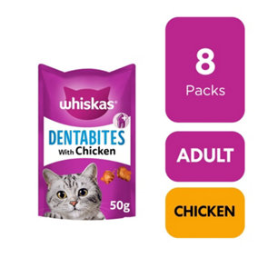 8 x 50g Whiskas Dentabites Dental Cat Treats with Chicken Cat Biscuits (400g)