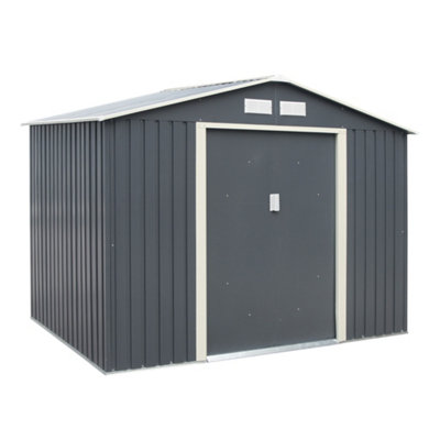 8 x 6 Double Door Metal Apex Shed (Dark Grey)