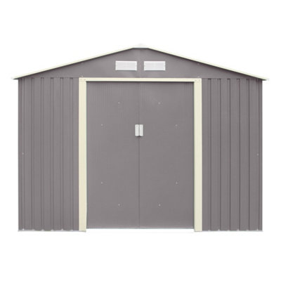 8 x 6 Double Door Metal Apex Shed (Light Grey)