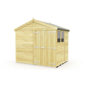 8 x 6 Feet Apex Shed - Double Door With Windows - Wood - L187 x W231 x H217 cm