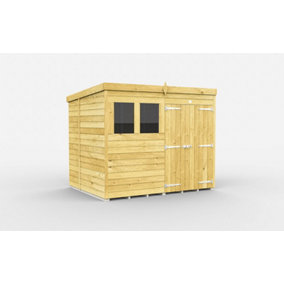 8 x 6 Feet Pent Shed - Double Door With Windows - Wood - L178 x W243 x H201 cm