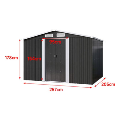 8 X 6 ft Charcoal Black Apex Metal Shed Garden Storage Shed with