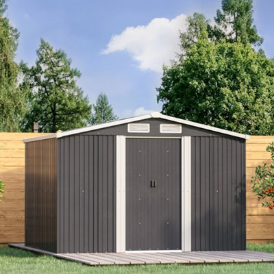 8 X 6 ft Charcoal Black Apex Metal Shed Garden Storage Shed with Base