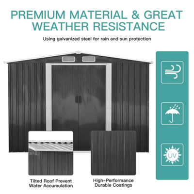 8 X 6 ft Charcoal Black Apex Metal Shed Garden Storage Shed with Base
