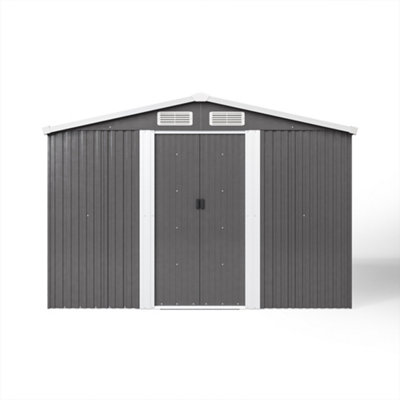 8 X 6 ft Charcoal Black Apex Metal Shed Garden Storage Shed with Base