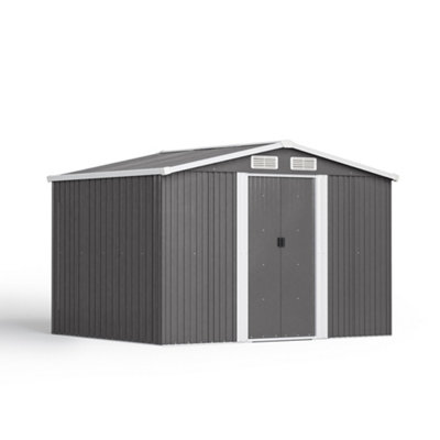 8 X 6 ft Charcoal Black Apex Metal Shed Garden Storage Shed with Base