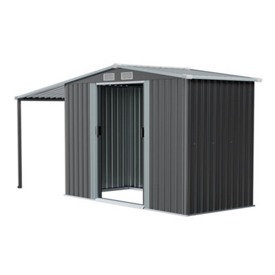 8 x 6 ft Dark Grey Metal Shed with 2 door Garden Storage Shed with Awning