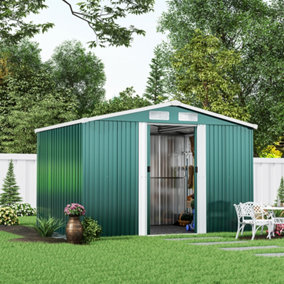 8 x 6 ft Metal Shed Garden Storage Shed Apex Roof Double Door with Base,Dark Green