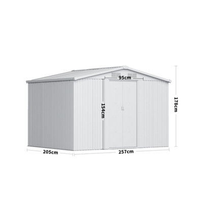 8 x 6 ft Metal Shed Garden Storage Shed Apex Roof Double Door with