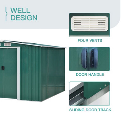 8 x 6 ft Metal Shed Garden Storage Shed Apex Roof Double Door with