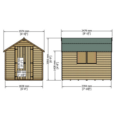 8 x 6 Shed Super Value Overlap - Apex Wooden Bike Store / Garden Shed - Windowless - Double Doors - 8ft x 6ft (2.39m x 1.83m)