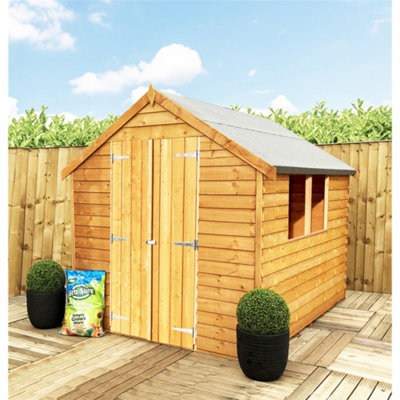 8 x 6 Shed Value Overlap - Apex Wooden Bike Store / Garden Shed - 2 Windows - Double Doors - 8ft x 6ft (2.39m x 1.83m)