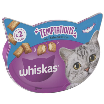 8 x 60g Whiskas Temptations Adult Cat Treats Salmon Cat Biscuits 480g