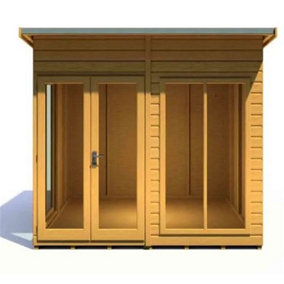 8 x 8 (2.46m x 2.46m) - Pent Wooden Summerhouse - Double Doors + Side Windows - 12mm T&G Walls - Floor - Roof
