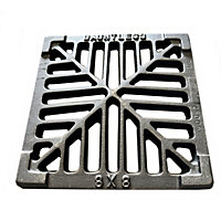 8" x 8" 203mm x 203mm 13mm Thick Square Cast Iron Gully Grid Grate Heavy Duty Drain Cover Black Satin Finish.