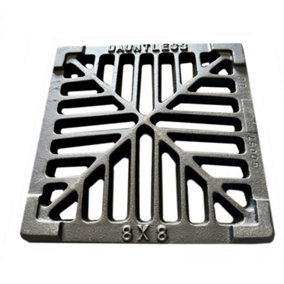 8" x 8" 203mm x 203mm 13mm Thick Square Cast Iron Gully Grid Grate Heavy Duty Drain Cover Black Satin Finish.
