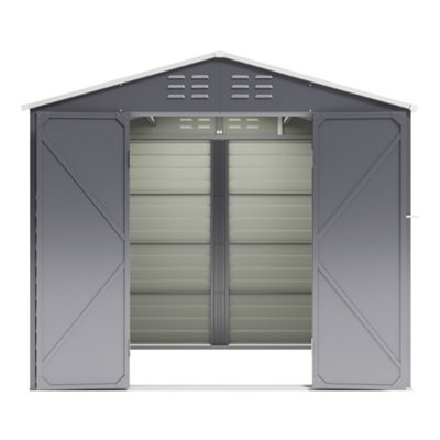 8 x 8.5 ft Apex Metal Garden Storage Shed Outdoor Tool Storage House Double Door with 2 Windows,Charcoal Black