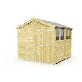 8 x 8 Feet Apex Shed - Double Door With Windows - Wood - L243 x W231 x H217 cm
