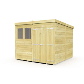 8 x 8 Feet Pent Shed - Double Door With Windows - Wood - L231 x W243 x H201 cm
