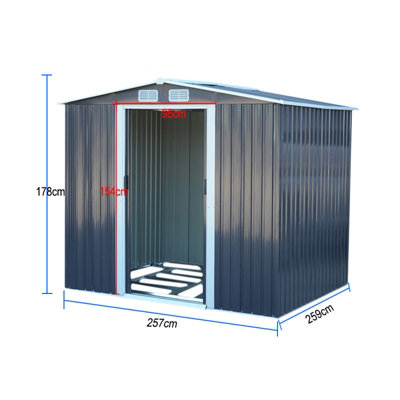 8 x 8 ft Metal Shed Garden Storage Shed Apex Roof Double Door with Base Foundation, Charcoal Black