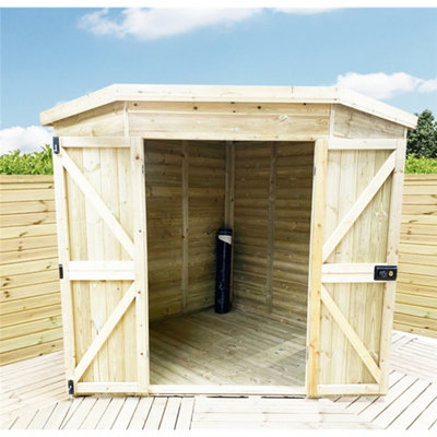 8 x 8 Wooden CORNER Pressure Treated Garden Shed / Workshop + Windows + Super Strength Framing (8' x 8' / 8ft x 8ft) (8x8)