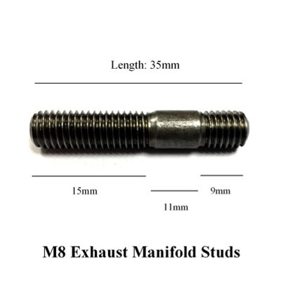 8 x Exhaust Inlet Manifold Studs M8 x 1.25mm Pitch. Length: 35mm / 15mm - 11mm - 9mm