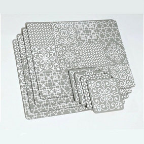 8 x Geometric White Grey Printed Coaster Placemat